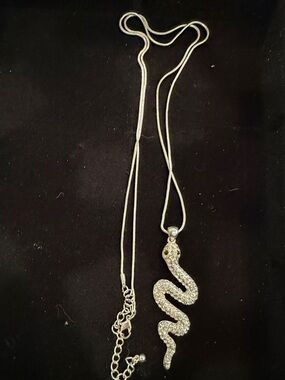Crystal Snake Pendant Necklace - Silver